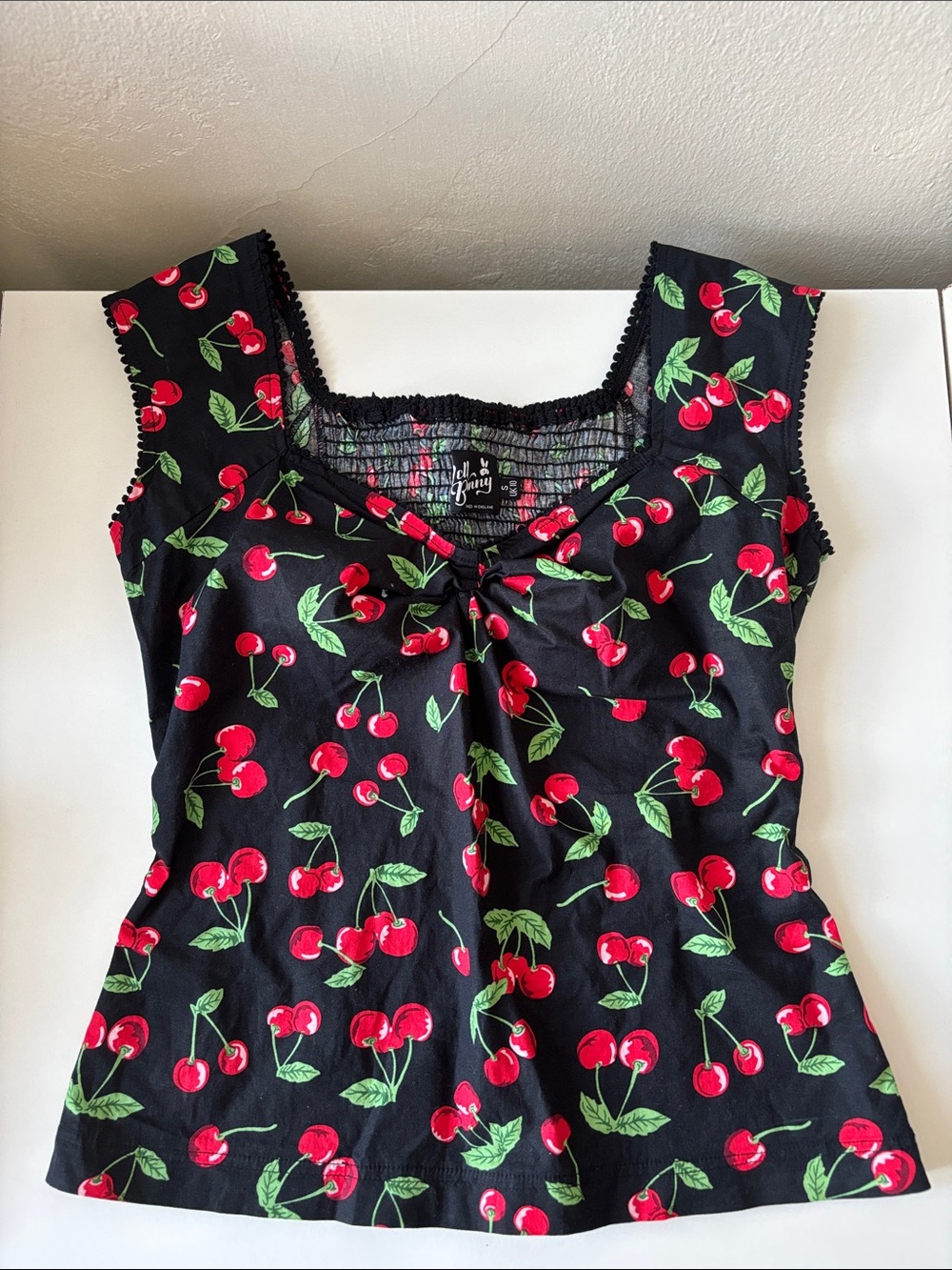Hell Bunny Black Cherry Print Square-Neck Tank